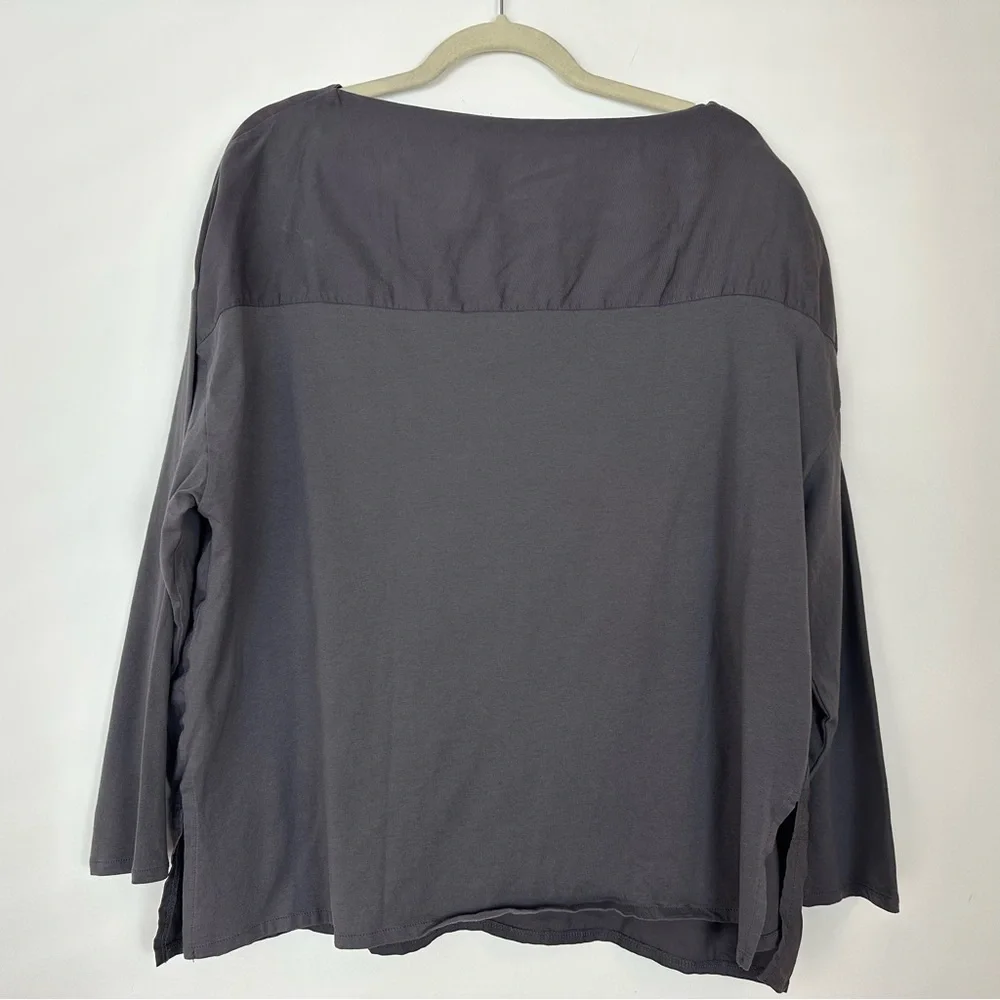 Zara Blouse Top Women's L Gray Classic Boat Neck Long Sleeve Side Split Pullover_2